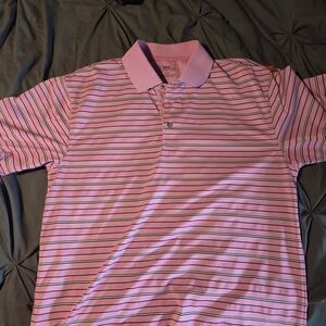 PGA Tour Pink Polo with Navy & White Stripes